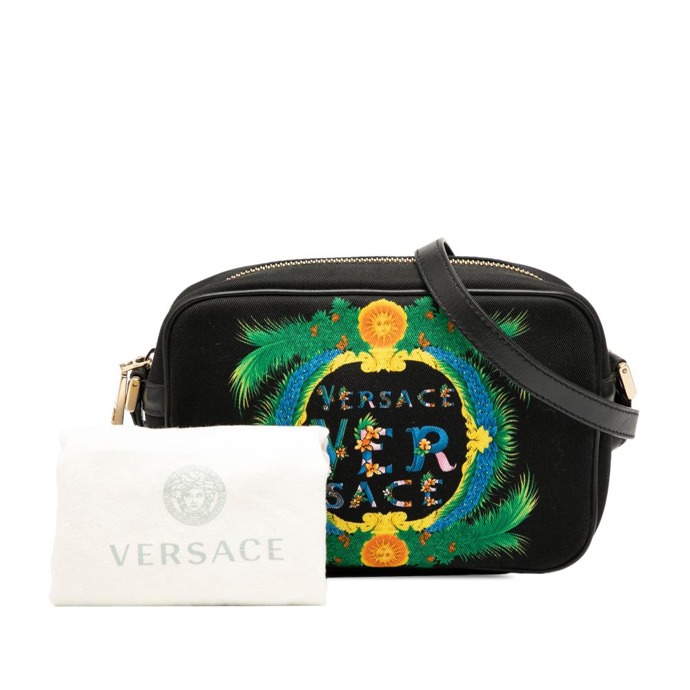 Versace AB Versace Black Canvas Fabric Logo Beverly Palm Miami Crossbody Italy