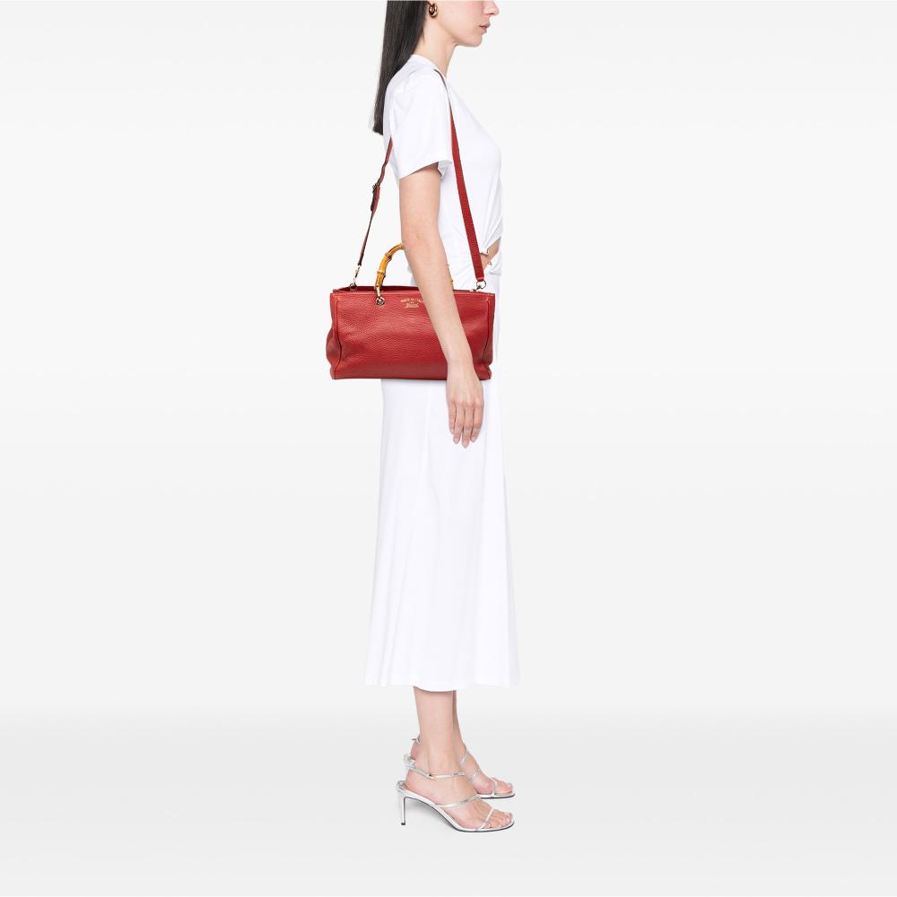 Gucci AB Gucci Red Calf Leather Medium skin Bamboo Shopper Satchel Italy