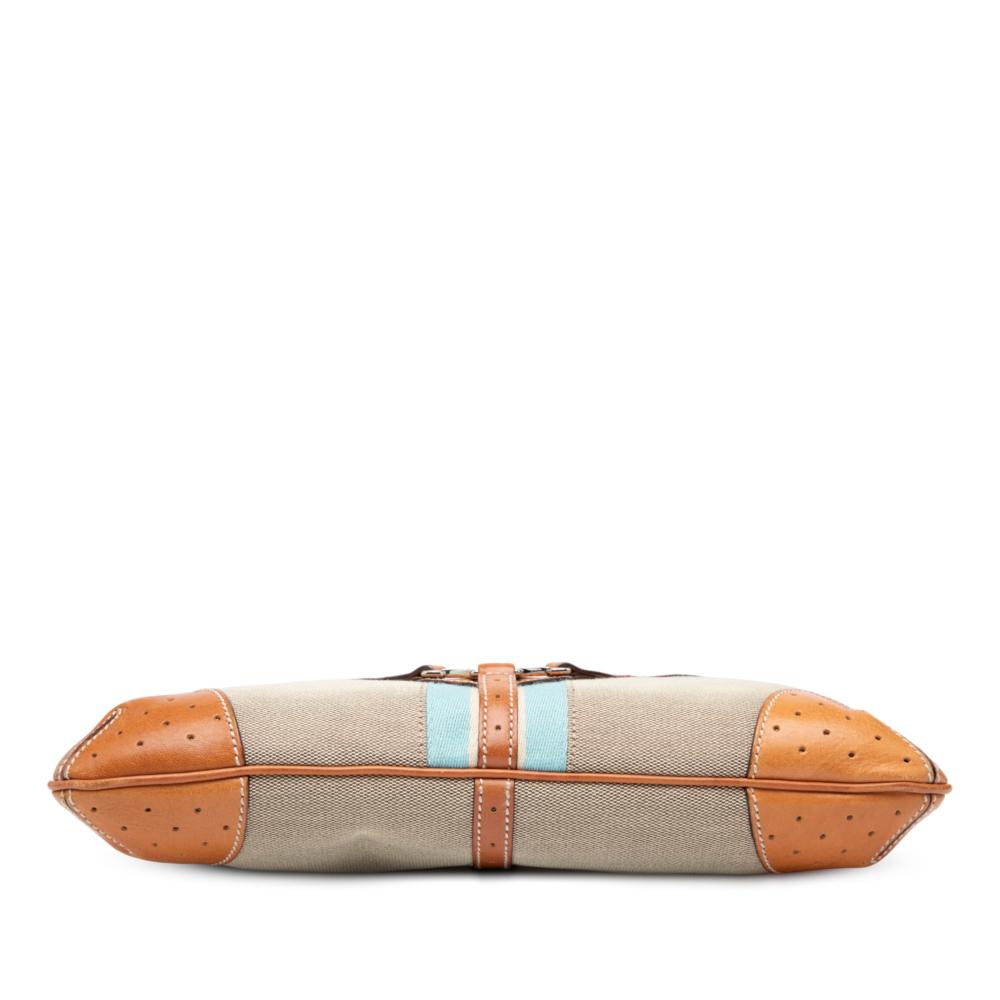 Gucci B Gucci Brown Beige Canvas Fabric Web Reins Shoulder Bag Italy