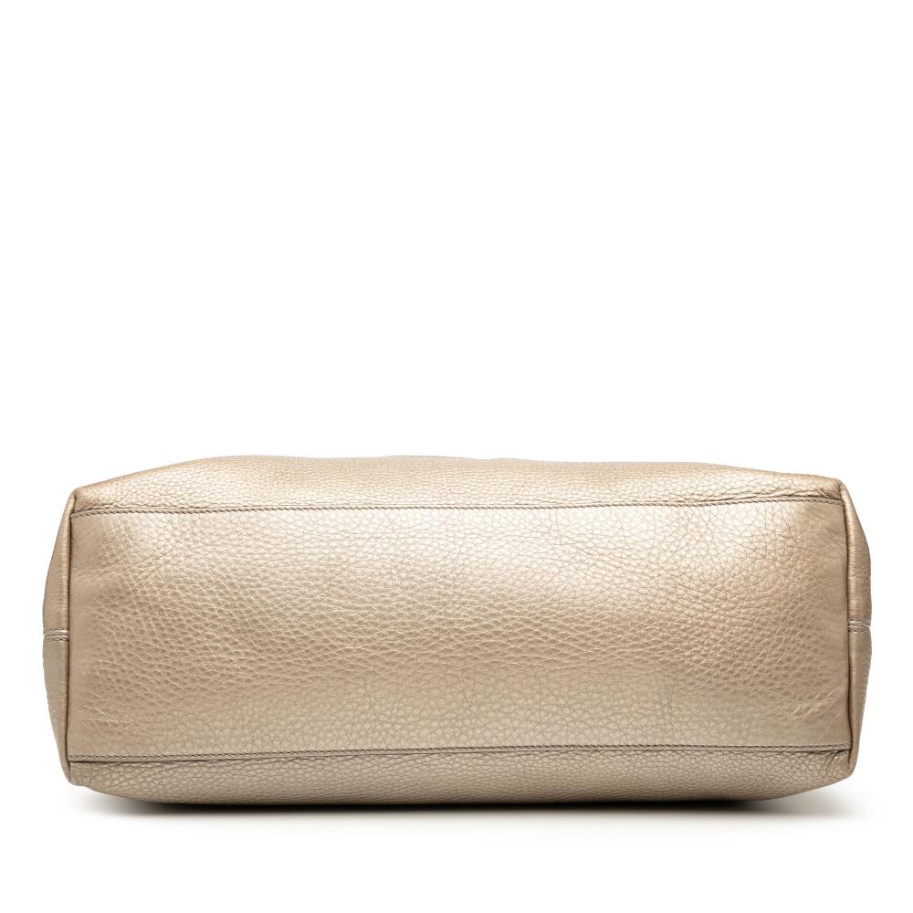 Gucci B Gucci Gold Light Gold Calf Leather Medium Metallic Soho Chain Tote Italy