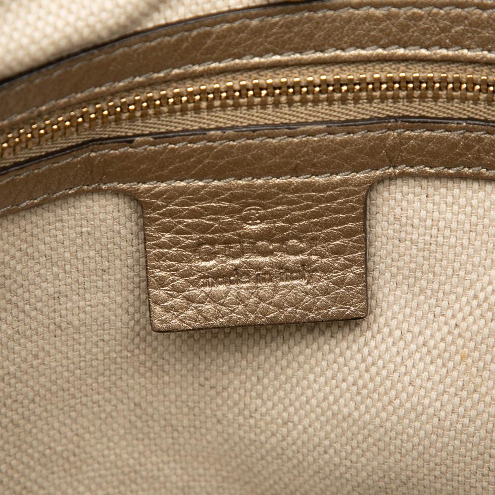 Gucci B Gucci Gold Light Gold Calf Leather Medium Metallic Soho Chain Tote Italy