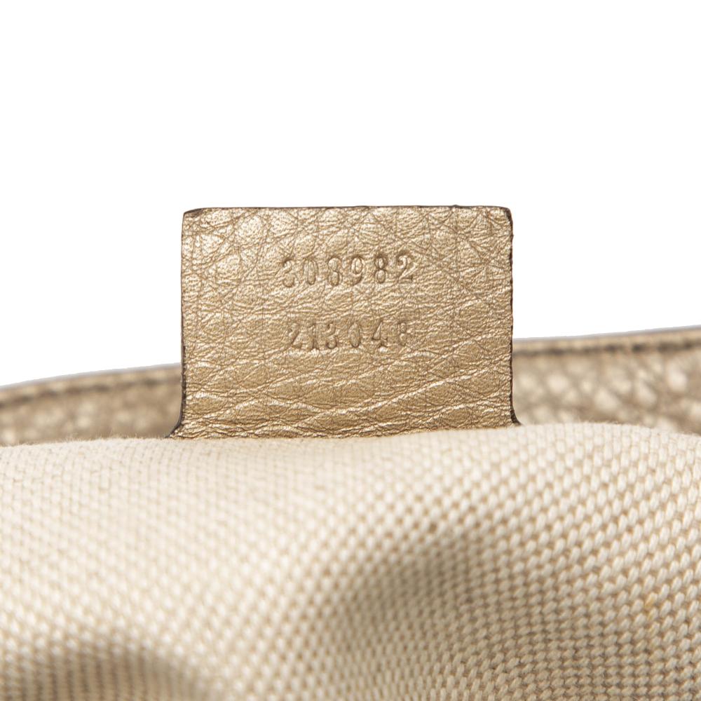 Gucci B Gucci Gold Light Gold Calf Leather Medium Metallic Soho Chain Tote Italy