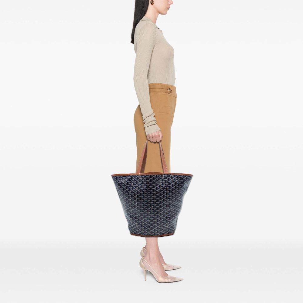 Goyard AB Goyard Blue Navy Coated Canvas Fabric Goyardine Reversible Belharra Tote France