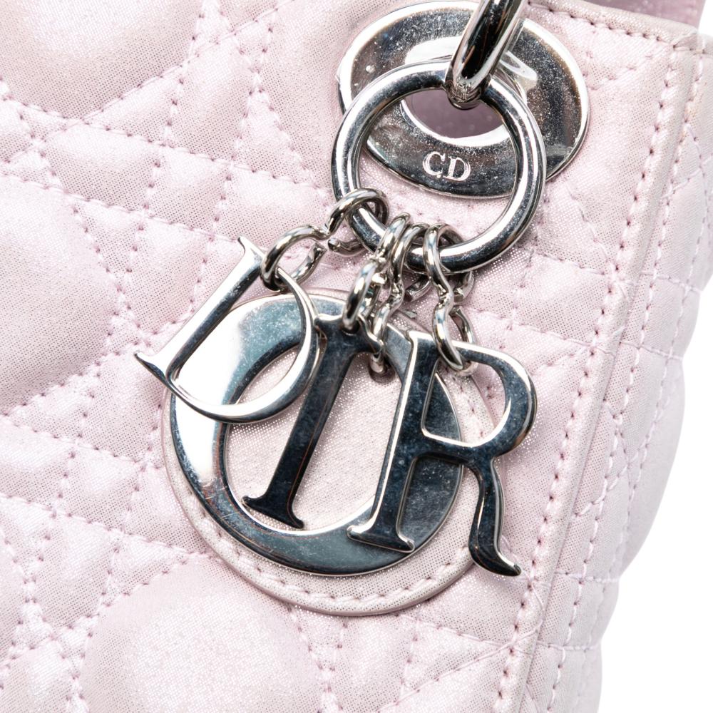 Christian Dior B Dior Pink Lambskin Leather Leather Mini Metallic Lambskin Cannage Lady Dior Italy