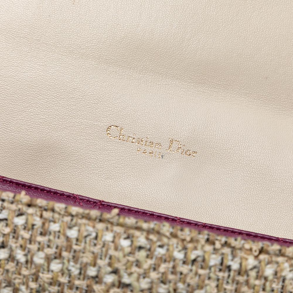 Christian Dior B Dior Brown Beige Tweed Fabric New Rock and Rhinestones Chain Shoulder Bag Italy