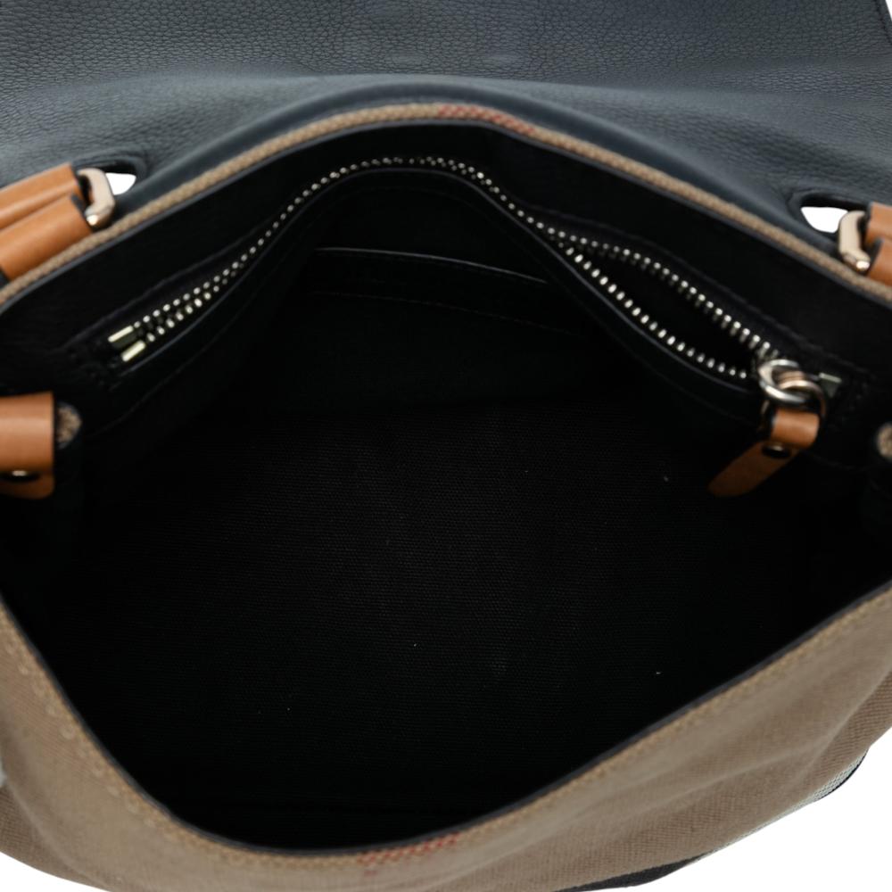 Burberry B Burberry Black Canvas Fabric Mega Check and Grainy Calfskin Shellwood Crossbody China