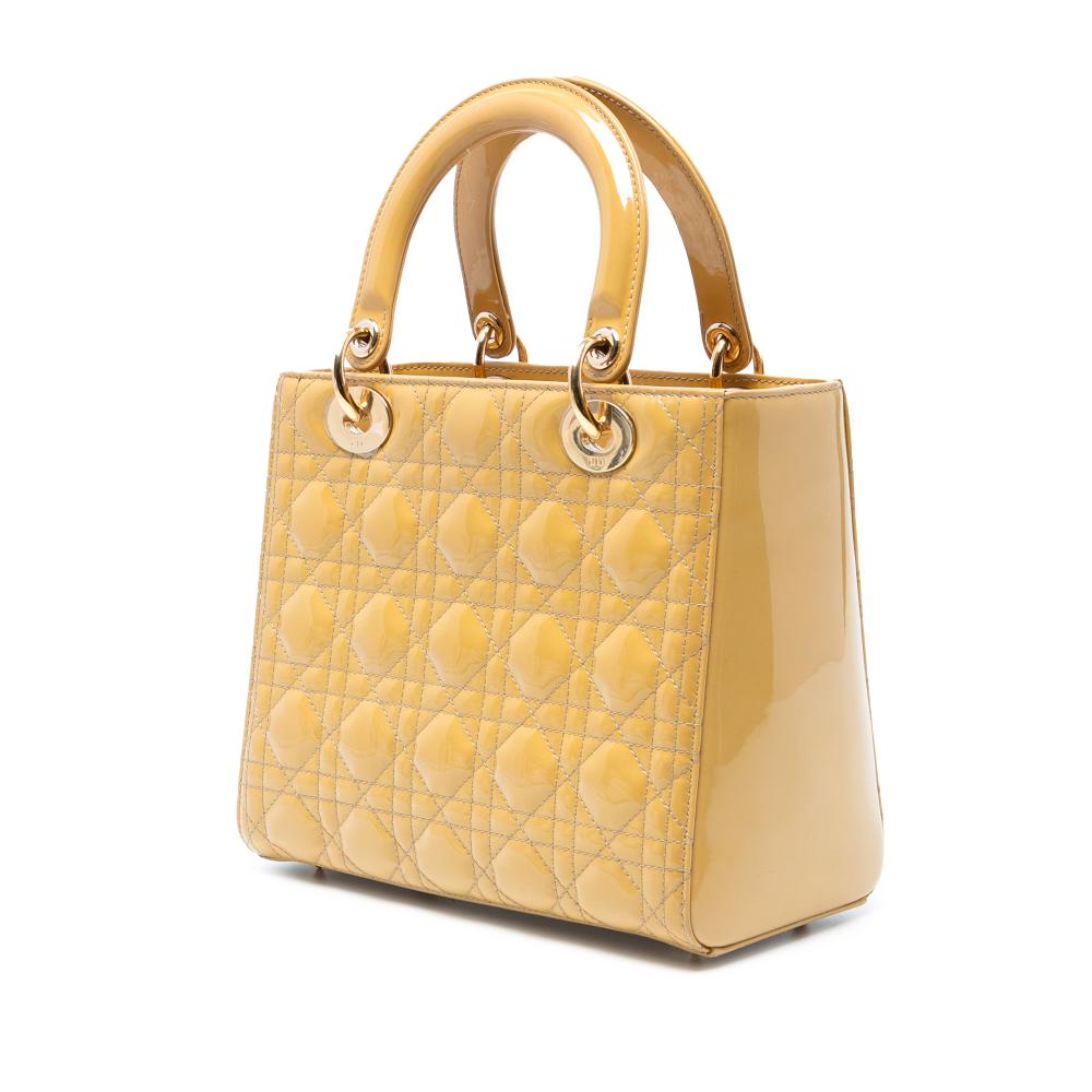 Christian Dior B Dior Yellow Mustard Patent Leather Leather Medium Patent Cannage Lady Dior Italy
