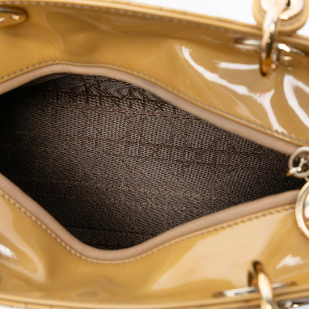 Christian Dior B Dior Yellow Mustard Patent Leather Leather Medium Patent Cannage Lady Dior Italy