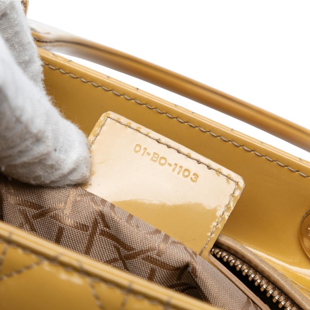 Christian Dior B Dior Yellow Mustard Patent Leather Leather Medium Patent Cannage Lady Dior Italy