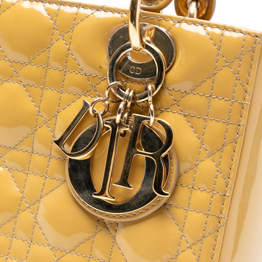 Christian Dior B Dior Yellow Mustard Patent Leather Leather Medium Patent Cannage Lady Dior Italy