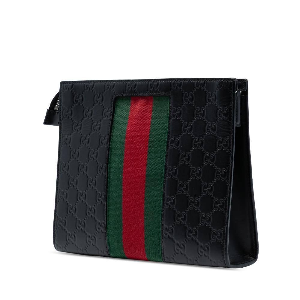 Gucci AB Gucci Black Calf Leather Guccissima Web Clutch Italy