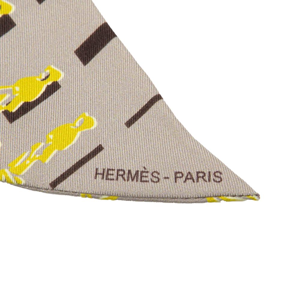 Hermès A Hermès Gray Silk Fabric 24 Faubourg Ginza 541 Twilly Scarf France