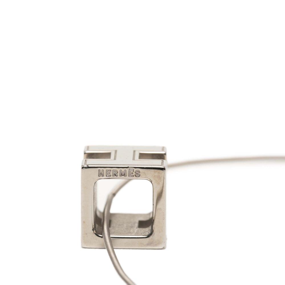Hermès B Hermès White Ivory with Silver Enamel Other Palladium Plated Cage dH Cube Necklace France