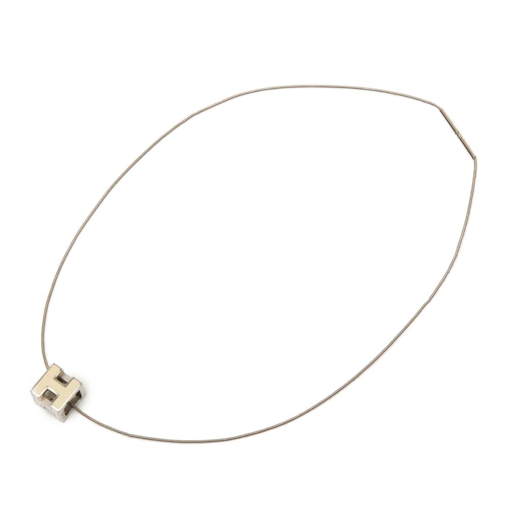 Hermès B Hermès White Ivory with Silver Enamel Other Palladium Plated Cage dH Cube Necklace France