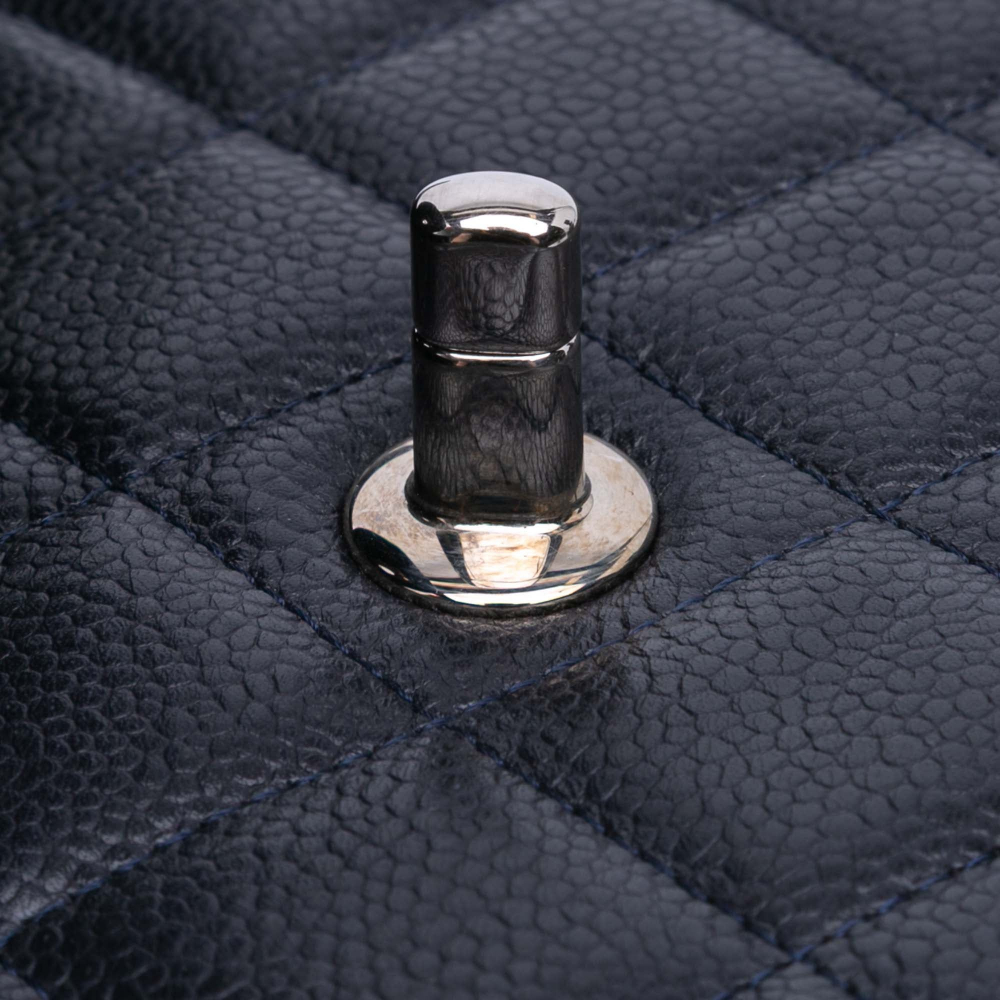 Chanel Classic Double Flap Jumbo Lambskin Leather Matelassè Handbag Blue