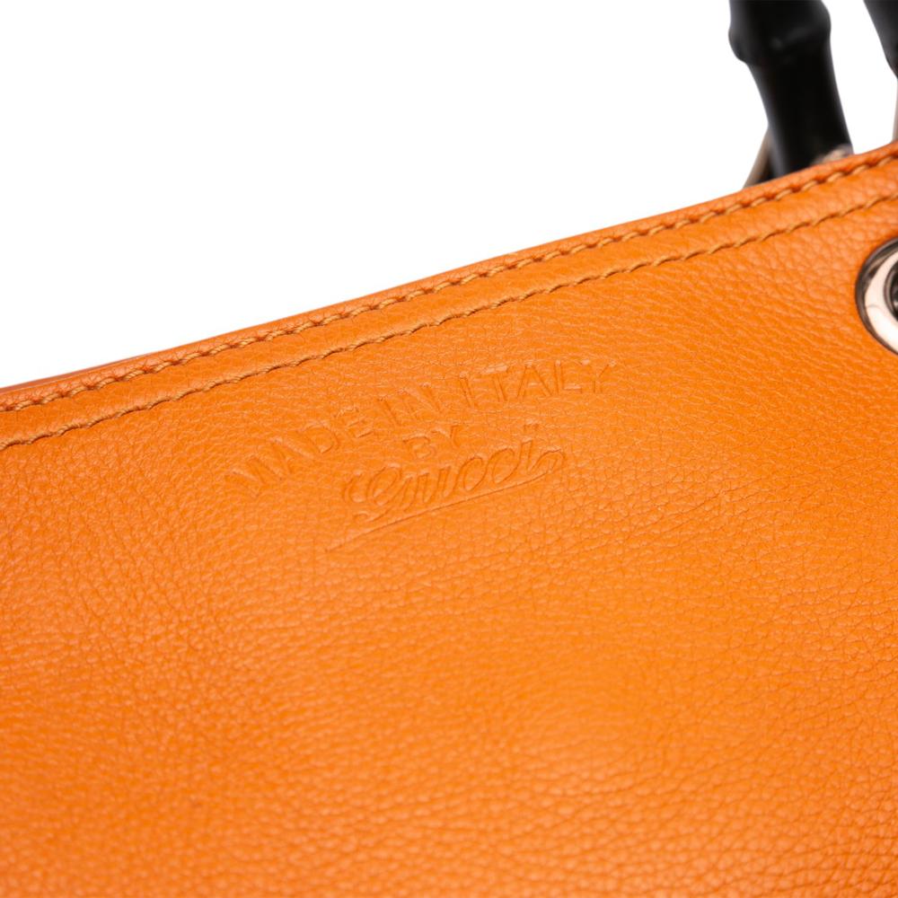 Gucci B Gucci Orange Calf Leather Medium skin Bamboo Shopper Satchel Italy
