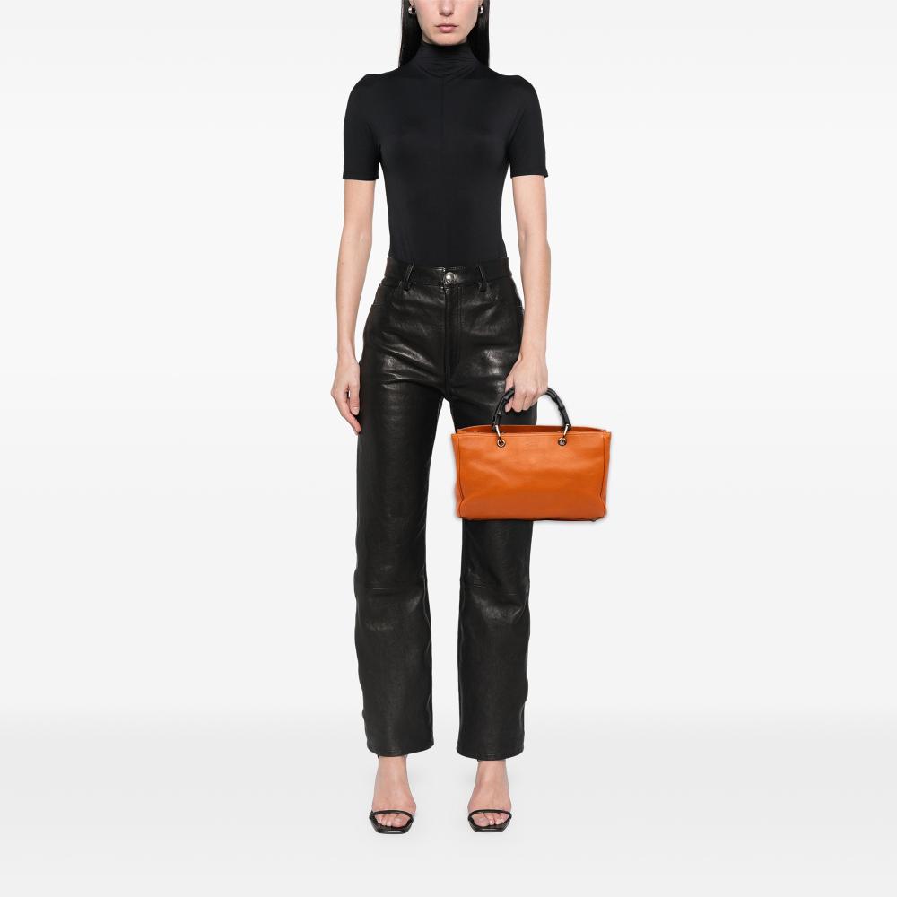 Gucci B Gucci Orange Calf Leather Medium skin Bamboo Shopper Satchel Italy