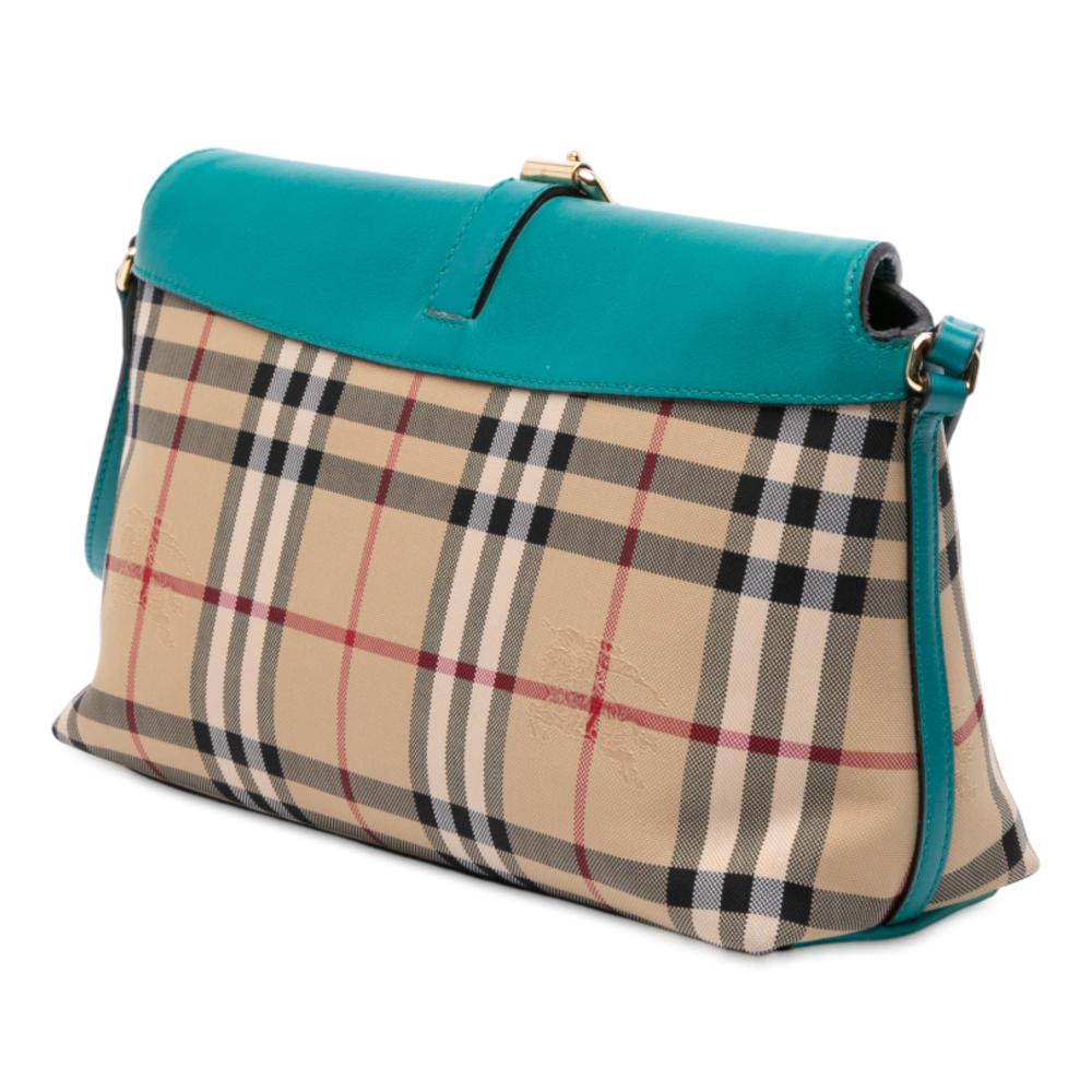 Burberry B Burberry Brown Beige Coated Canvas Fabric Haymarket Check Leah Crossbody Italy