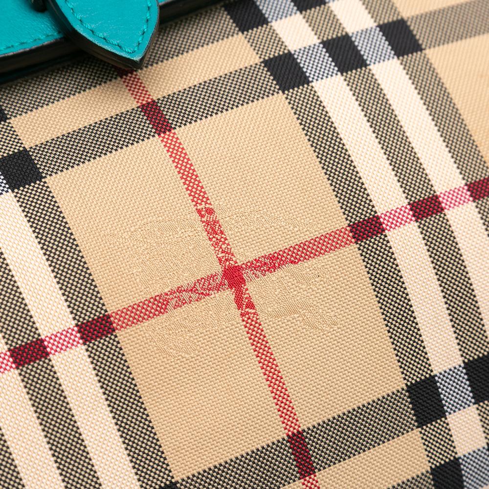 Burberry B Burberry Brown Beige Coated Canvas Fabric Haymarket Check Leah Crossbody Italy