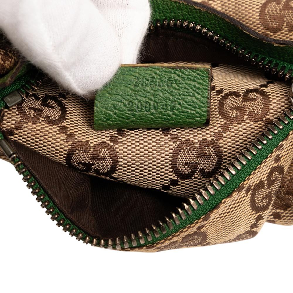 Gucci B Gucci Brown Beige with Green Canvas Fabric GG Web Double Pocket Belt Bag Italy