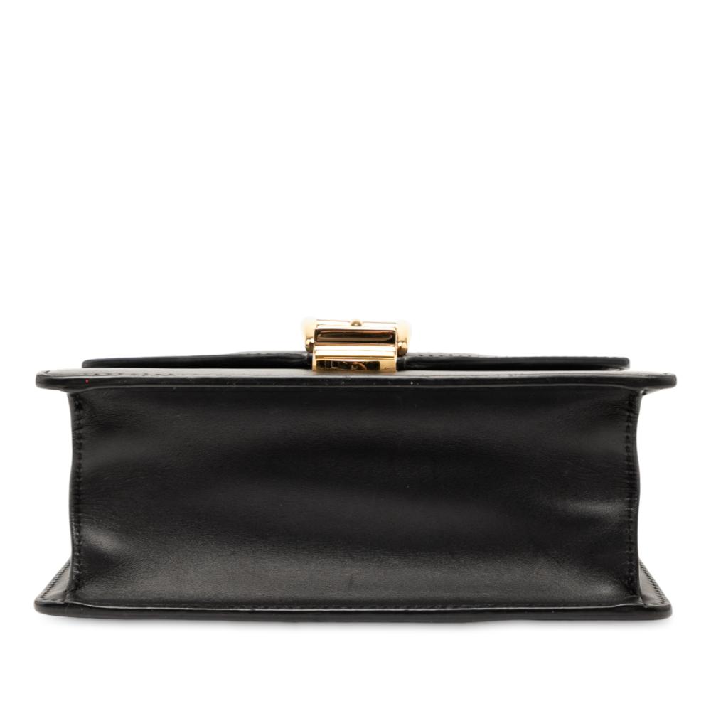 Gucci B Gucci Black Calf Leather Mini Web Sylvie Chain Crossbody Italy