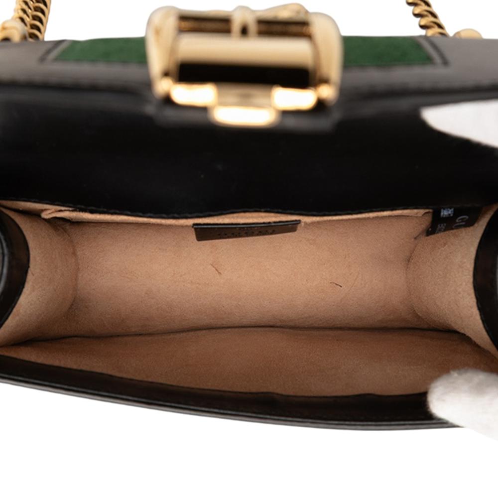 Gucci B Gucci Black Calf Leather Mini Web Sylvie Chain Crossbody Italy