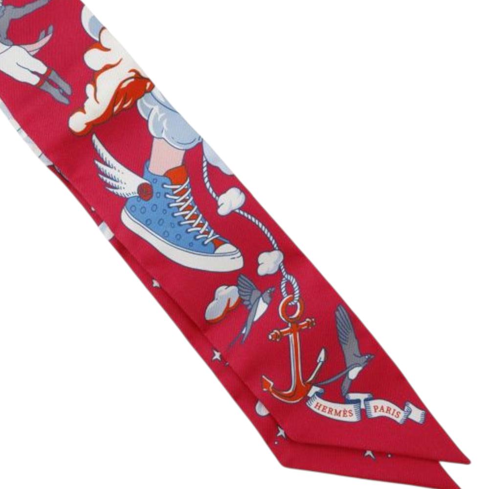 Hermès AB Hermès Pink Strawberry with Multi Silk Fabric Sur Mon Nuage Twilly Scarf France