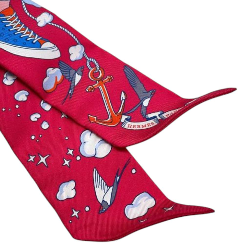Hermès AB Hermès Pink Strawberry with Multi Silk Fabric Sur Mon Nuage Twilly Scarf France
