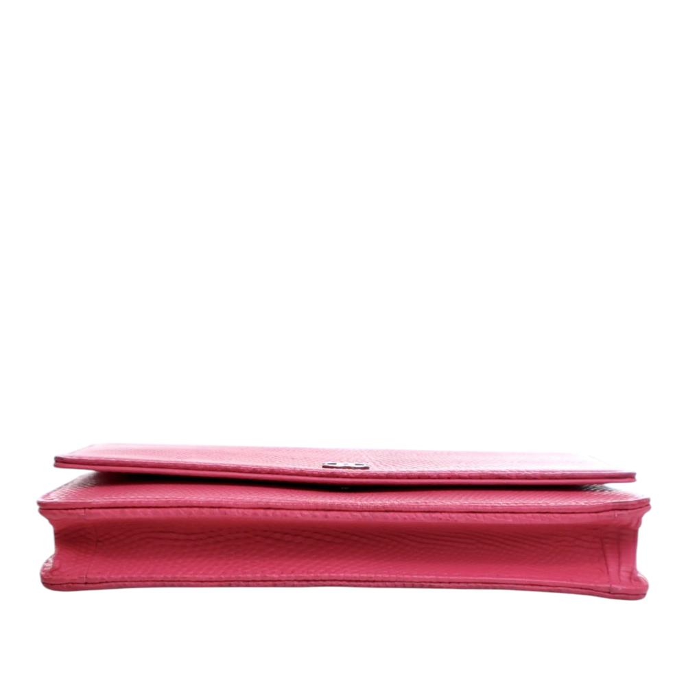 Chanel B Chanel Pink Dark Pink Calf Leather CC Lizard Embossed skin Wallet On Chain Italy