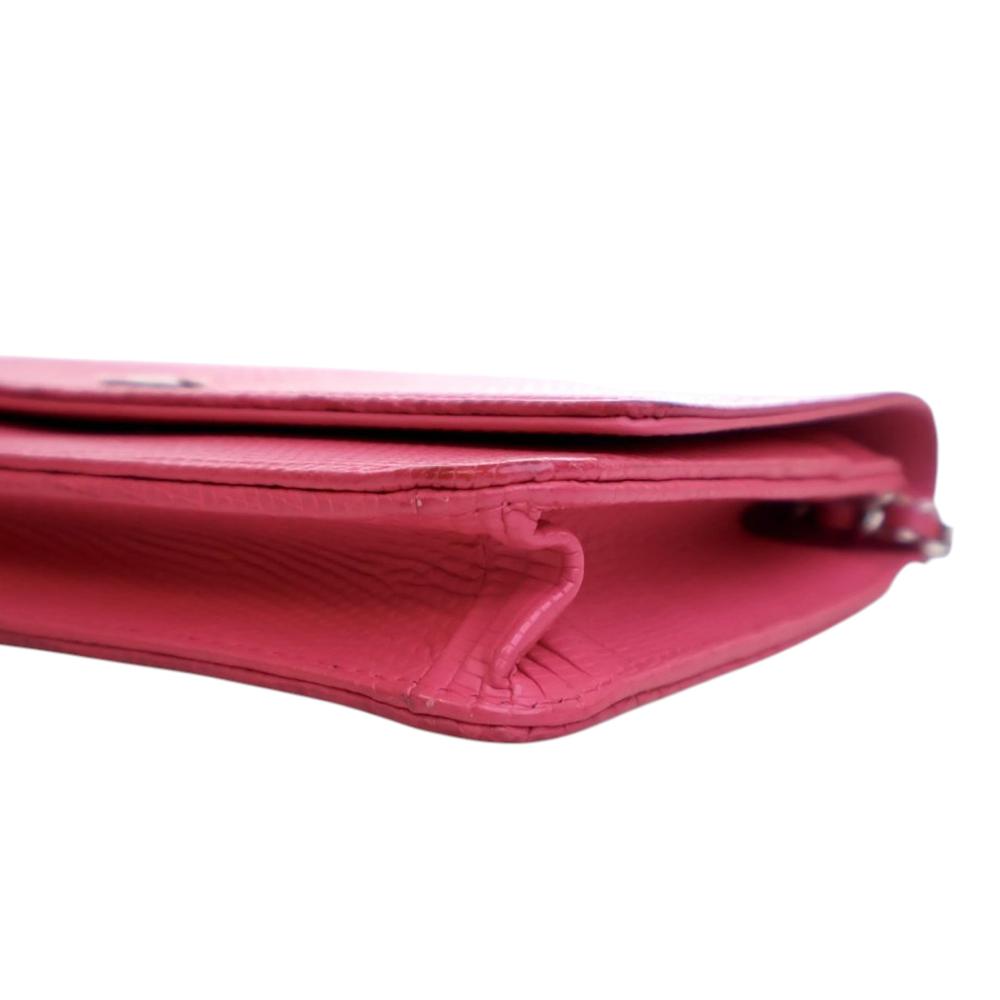 Chanel B Chanel Pink Dark Pink Calf Leather CC Lizard Embossed skin Wallet On Chain Italy