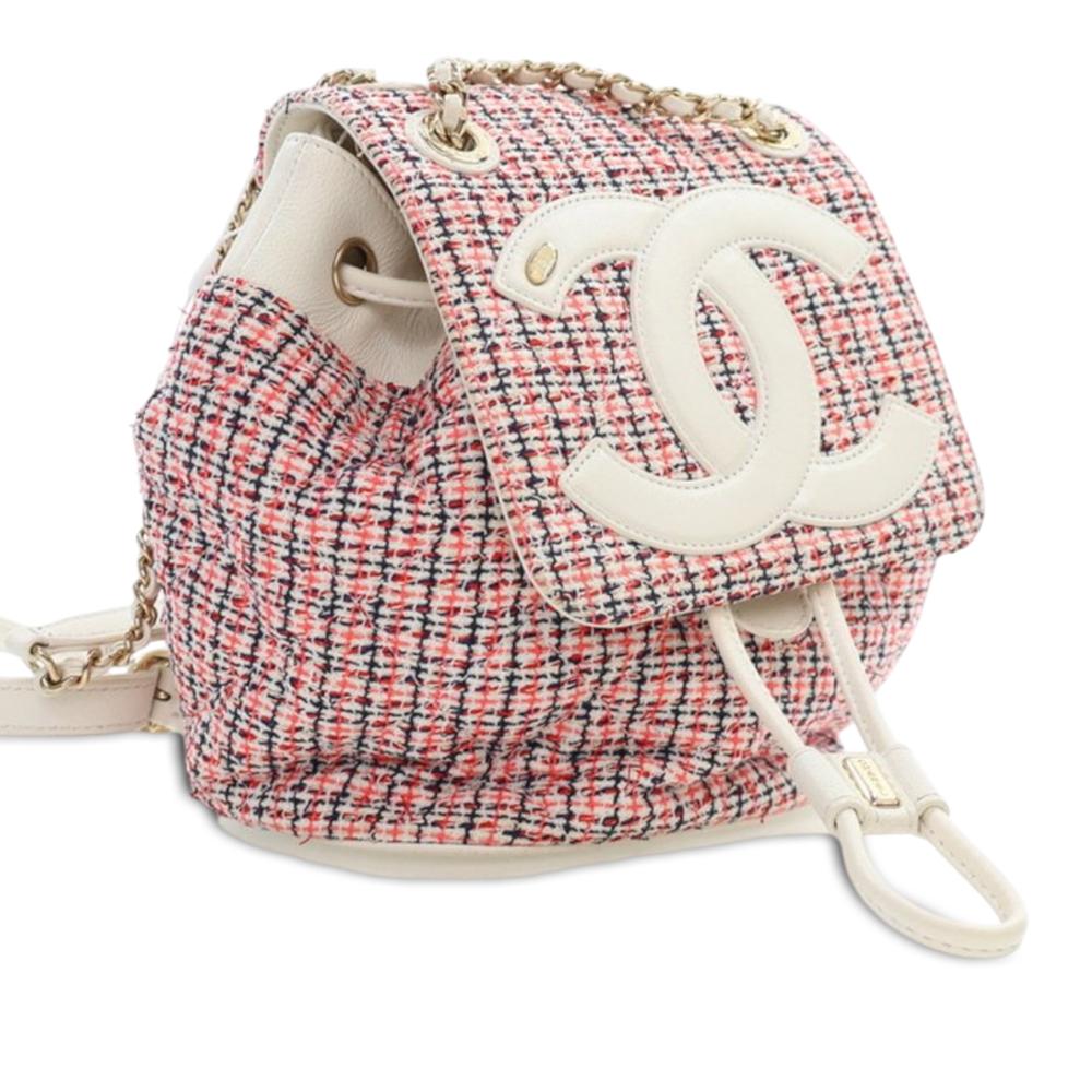 Chanel AB Chanel Red Indian Red with White Ivory Tweed Fabric and Lambskin CC Mania Backpack Italy