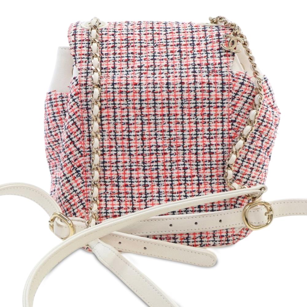 Chanel AB Chanel Red Indian Red with White Ivory Tweed Fabric and Lambskin CC Mania Backpack Italy