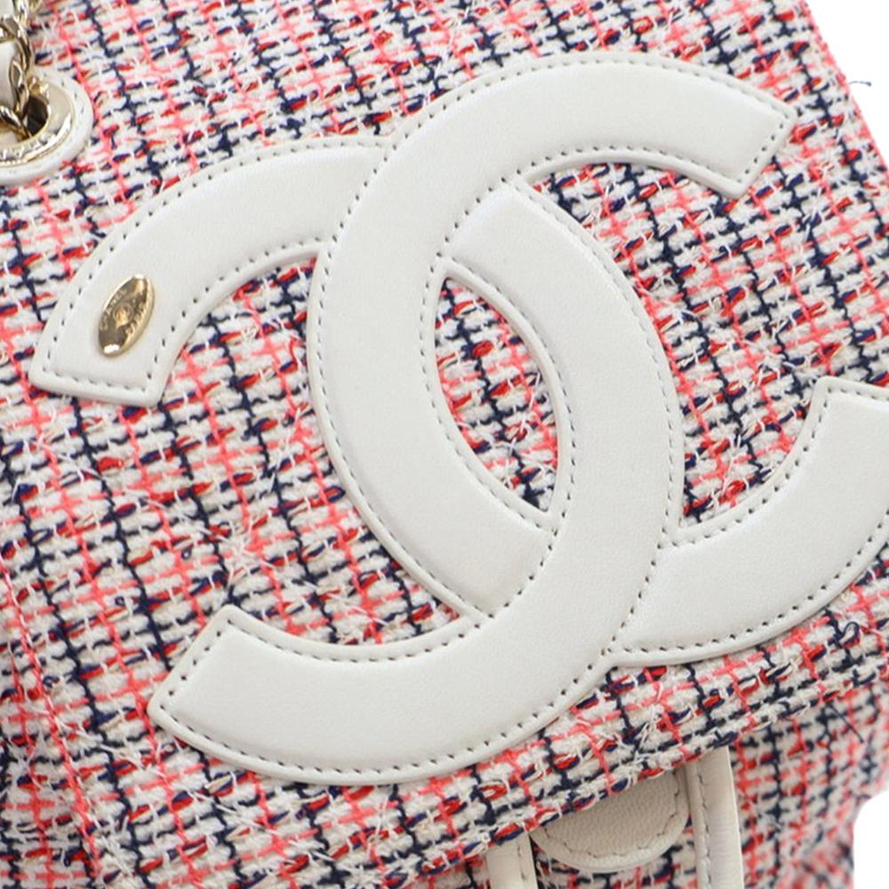 Chanel AB Chanel Red Indian Red with White Ivory Tweed Fabric and Lambskin CC Mania Backpack Italy