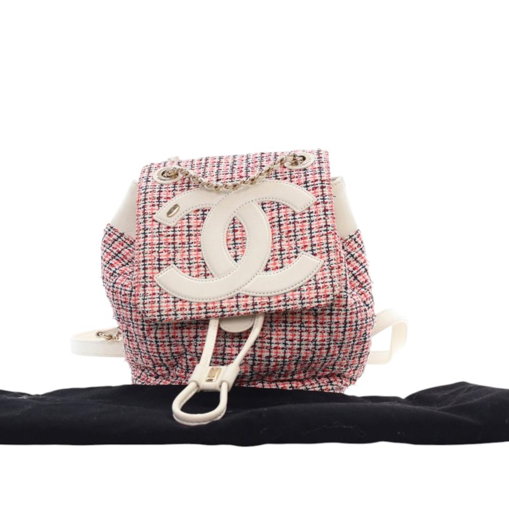 Chanel AB Chanel Red Indian Red with White Ivory Tweed Fabric and Lambskin CC Mania Backpack Italy