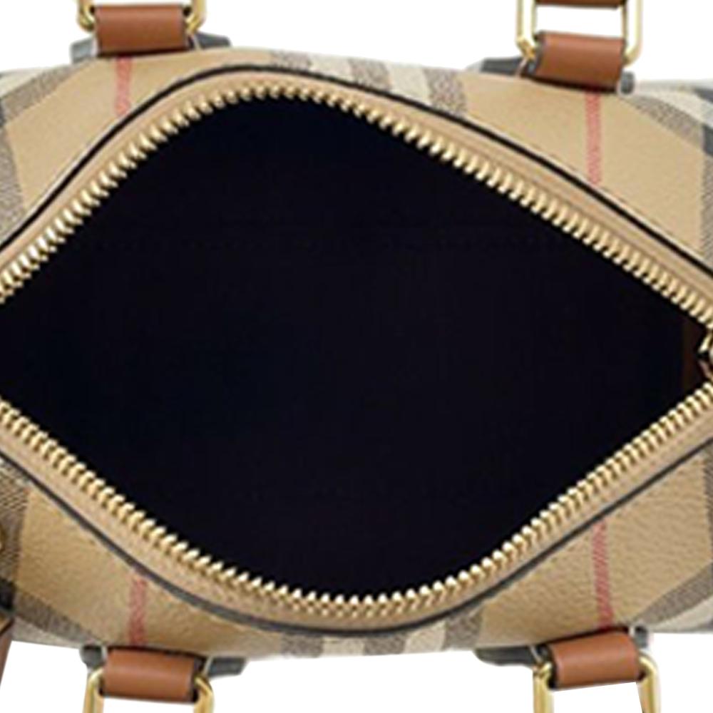 Burberry AB Burberry Brown Light Brown Coated Canvas Fabric Mini House Check Bowling Bag Italy