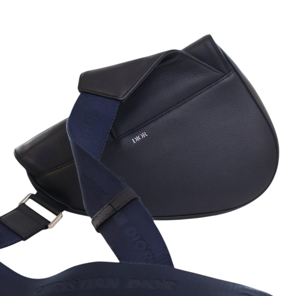 Christian Dior B Dior Blue Navy Calf Leather Grained skin Saddle Crossbody Italy