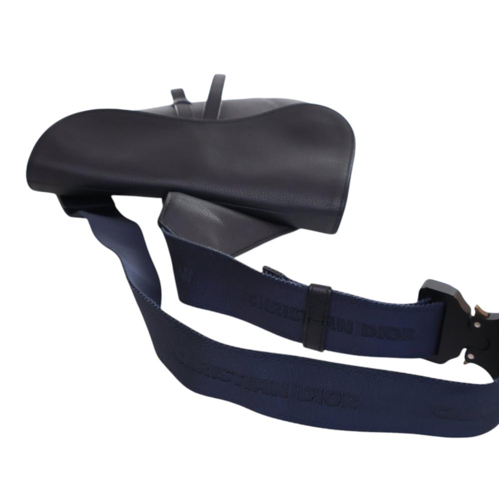 Christian Dior B Dior Blue Navy Calf Leather Grained skin Saddle Crossbody Italy