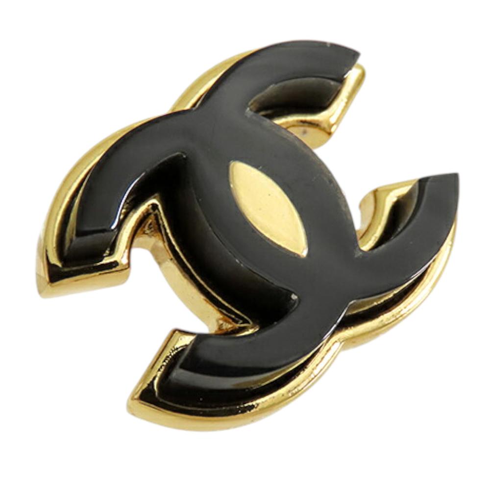 Chanel AB Chanel Gold with Black Gold Plated Metal Enamel CC Push Back Earrings Italy