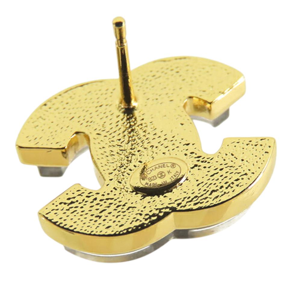 Chanel AB Chanel Gold with Black Gold Plated Metal Enamel CC Push Back Earrings Italy