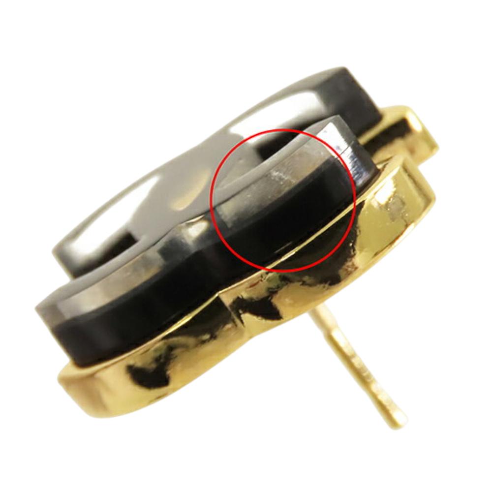 Chanel AB Chanel Gold with Black Gold Plated Metal Enamel CC Push Back Earrings Italy