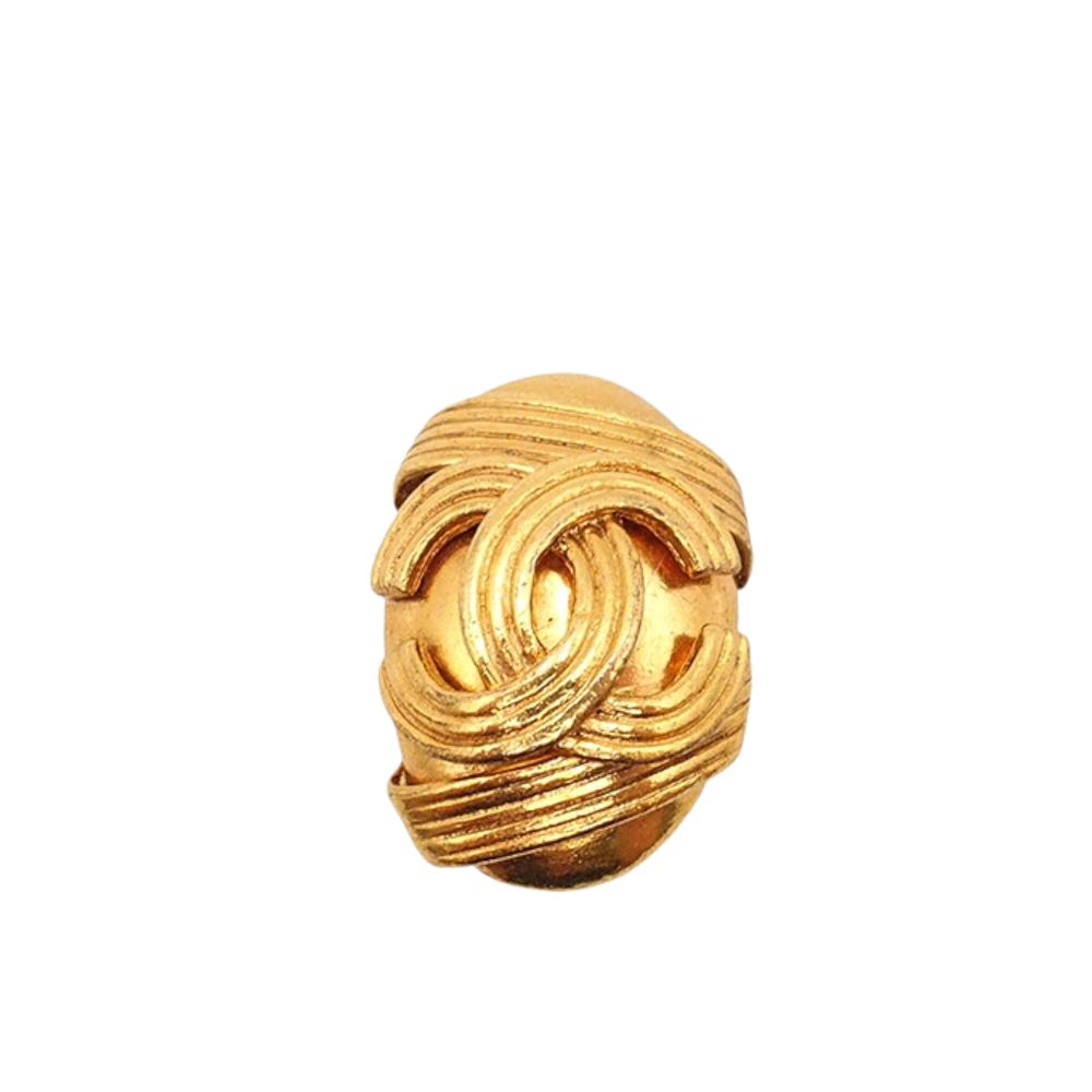 Chanel B Chanel Gold Gold Plated Metal CC Clip On Earrings France