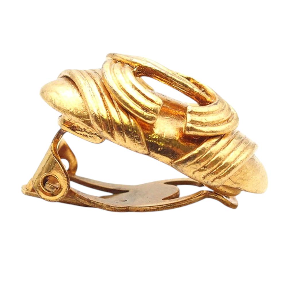 Chanel B Chanel Gold Gold Plated Metal CC Clip On Earrings France