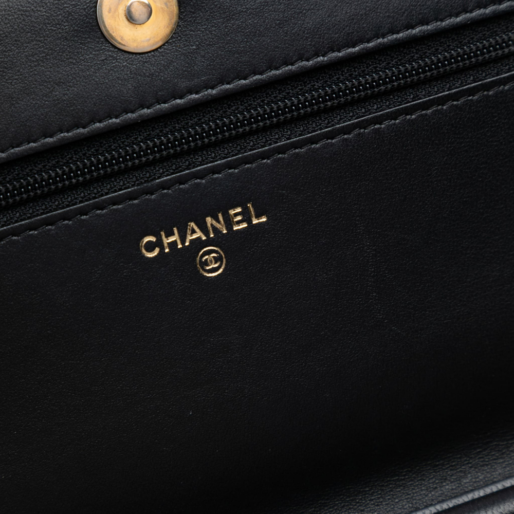 Chanel Boy Lambskin Leather Chevron Wallet on Chain Crossbody Black