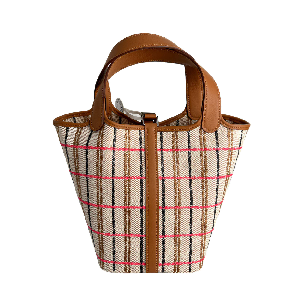 Hermès Picotin 18 Canvas Lock Couverture Carrè Bucket Handbag Caramel