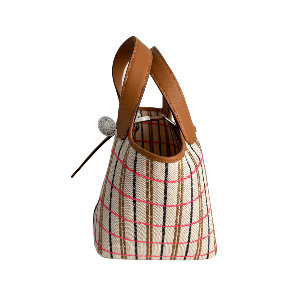 Hermès Picotin 18 Canvas Lock Couverture Carrè Bucket Handbag Caramel
