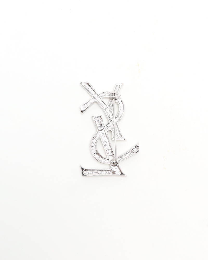 Saint Laurent YSL logo Rhinestone Brooch
