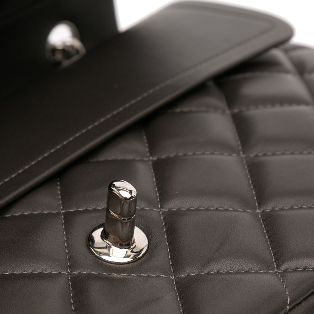 Chanel Classic Double Flap Jumbo Lambskin Leather Matelassè Handbag Grey