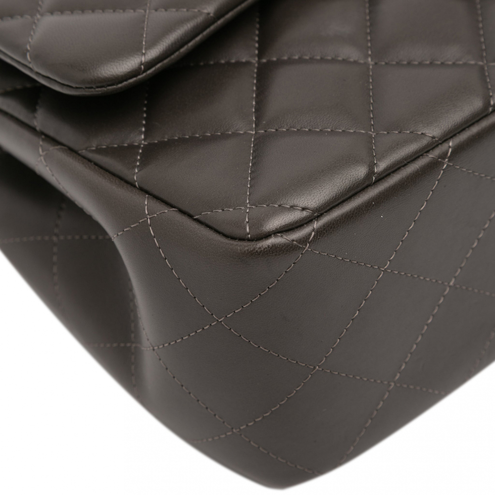 Chanel Classic Double Flap Jumbo Lambskin Leather Matelassè Handbag Grey