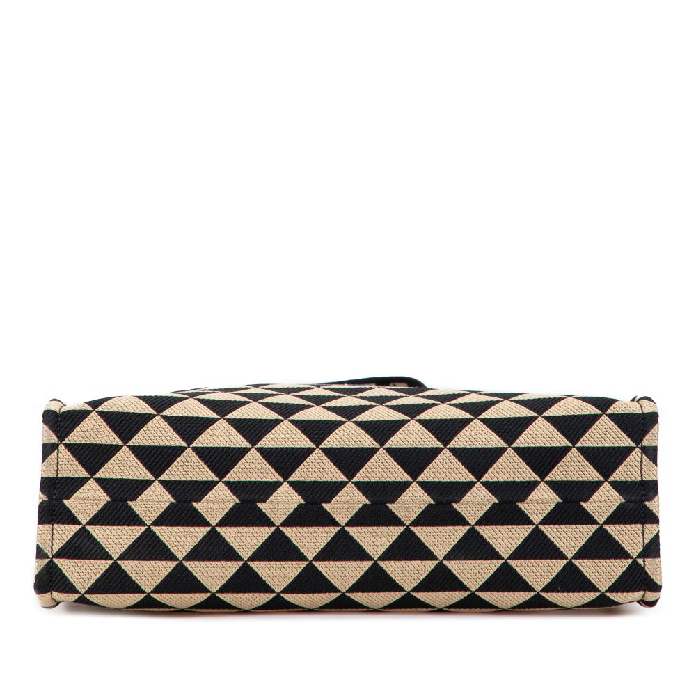 Prada AB Prada Brown Beige Canvas Fabric Embroidered Triangolo Symbole Shopping Tote Italy