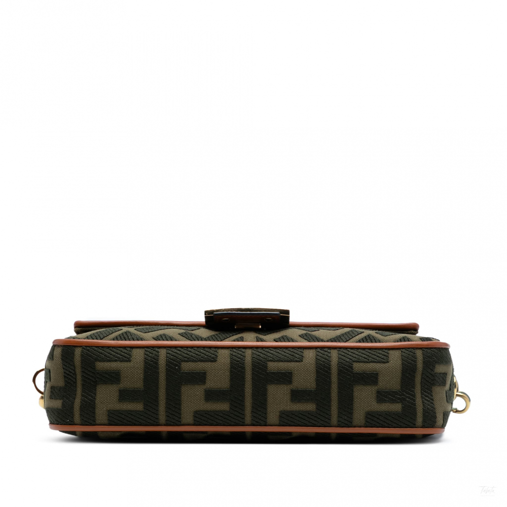 Fendi Zucca Medium Canvas Baguette Handbag Green